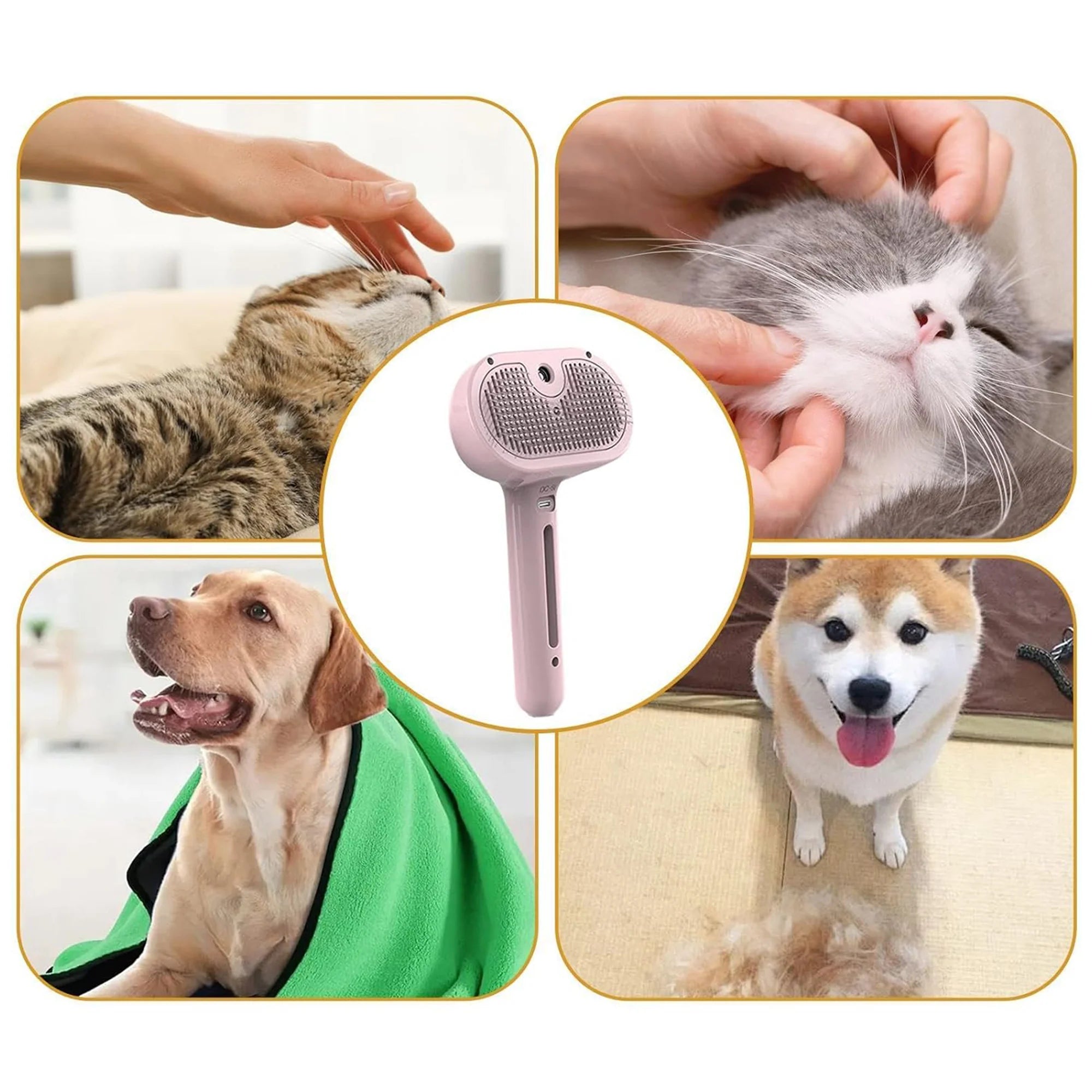 Pet Grooming Brush with Spray – Gentle Shedding Tool, Easy Clean