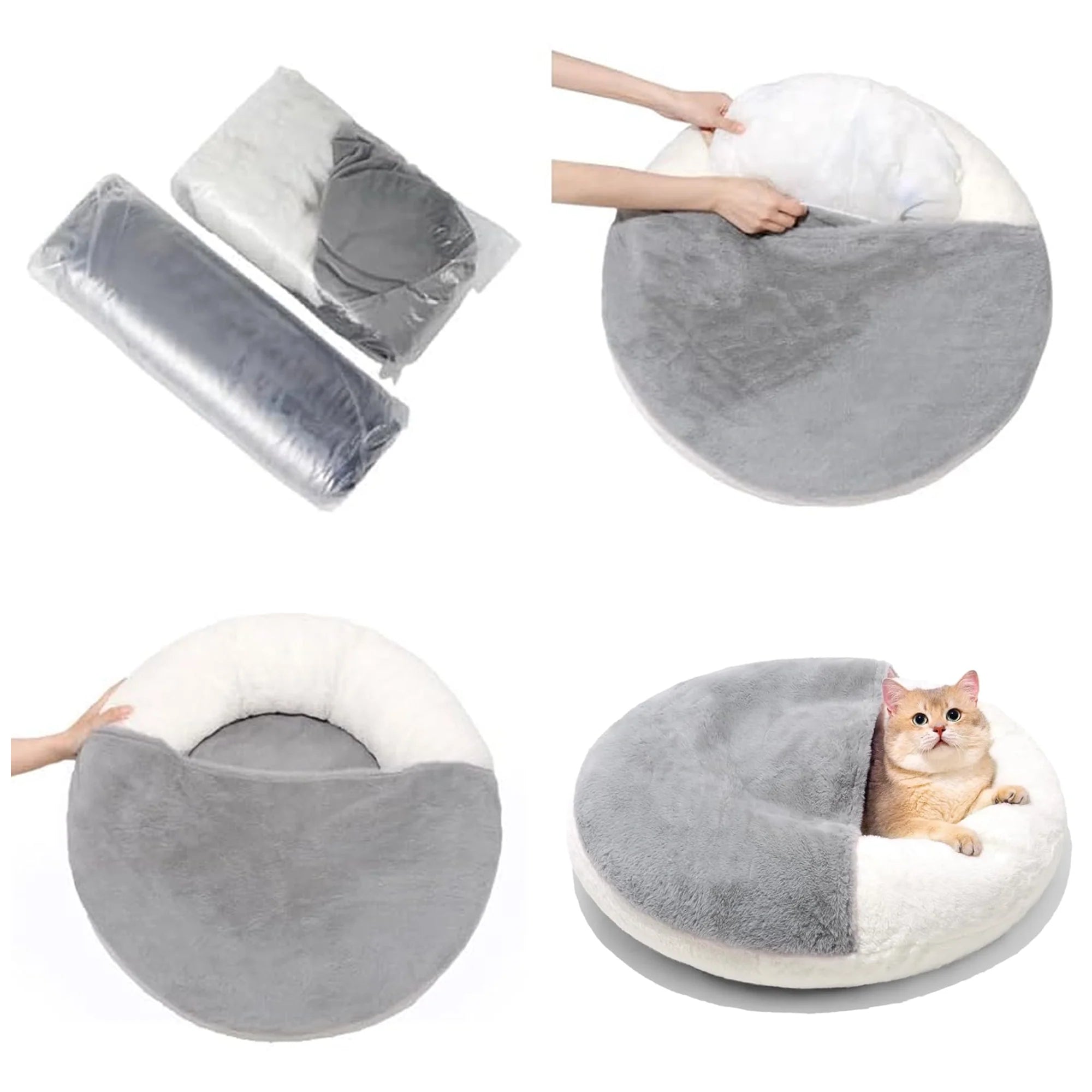 Cozy Washable Pet Cave Bed – Soft Faux Fur, Pet Non-Slip
