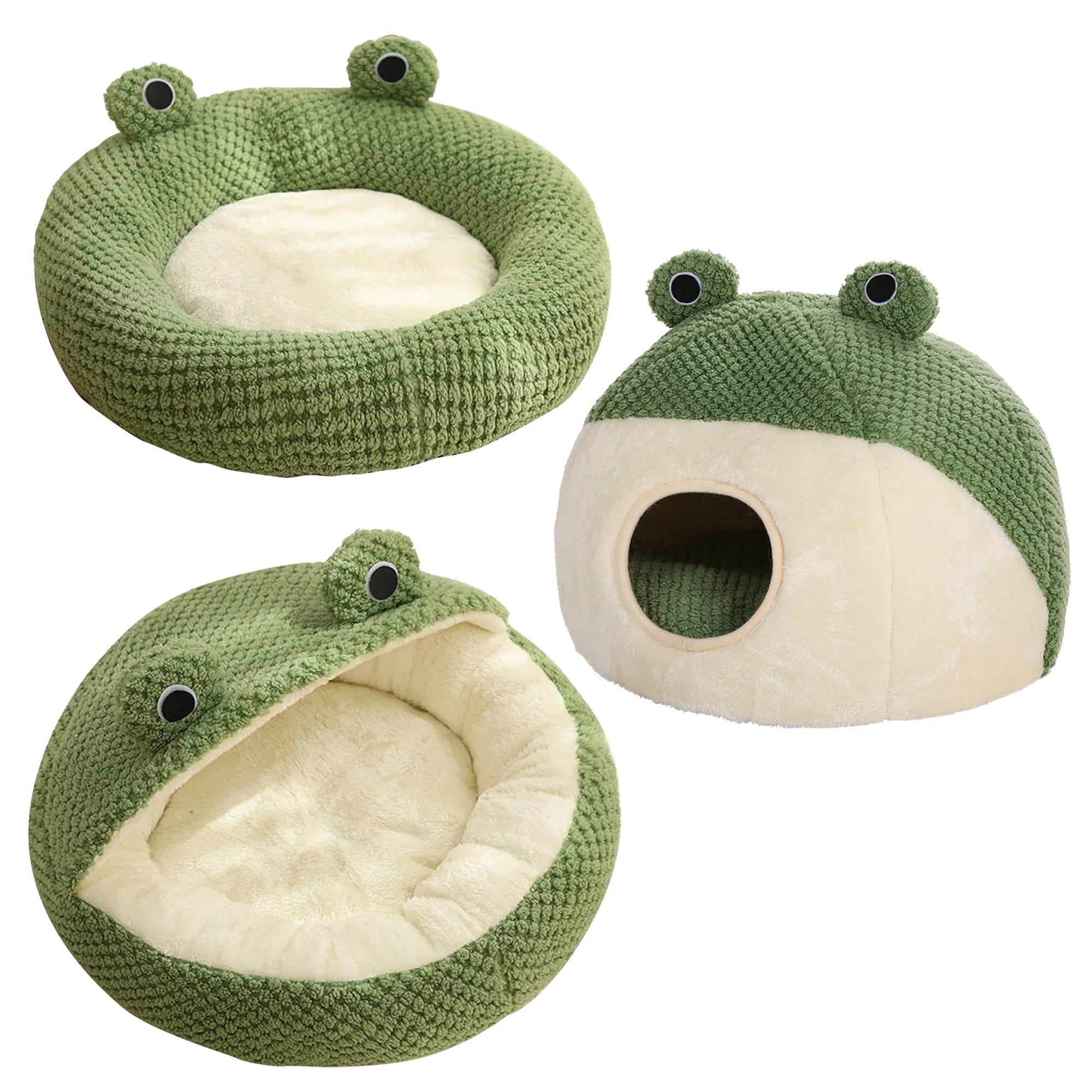 Cute Frog Plush Pet Bed – Warm, Non-Slip Design for Cozy Sleep