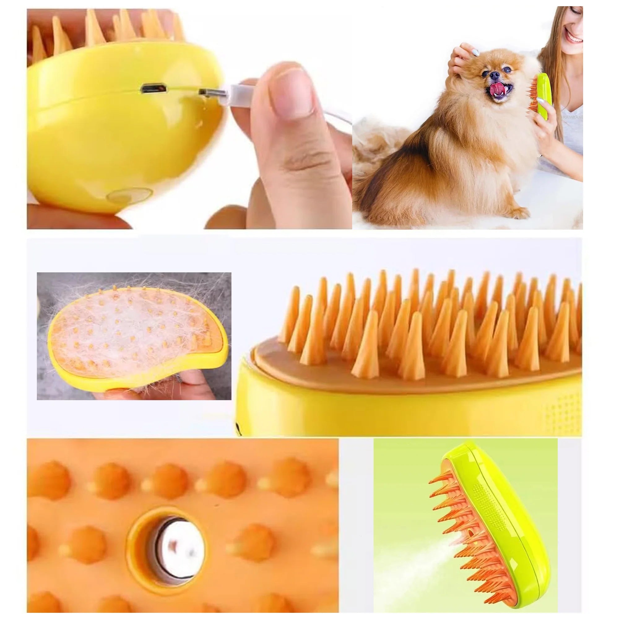 Rechargeable Pet Grooming Brush – Spray & Massage for Easy Use