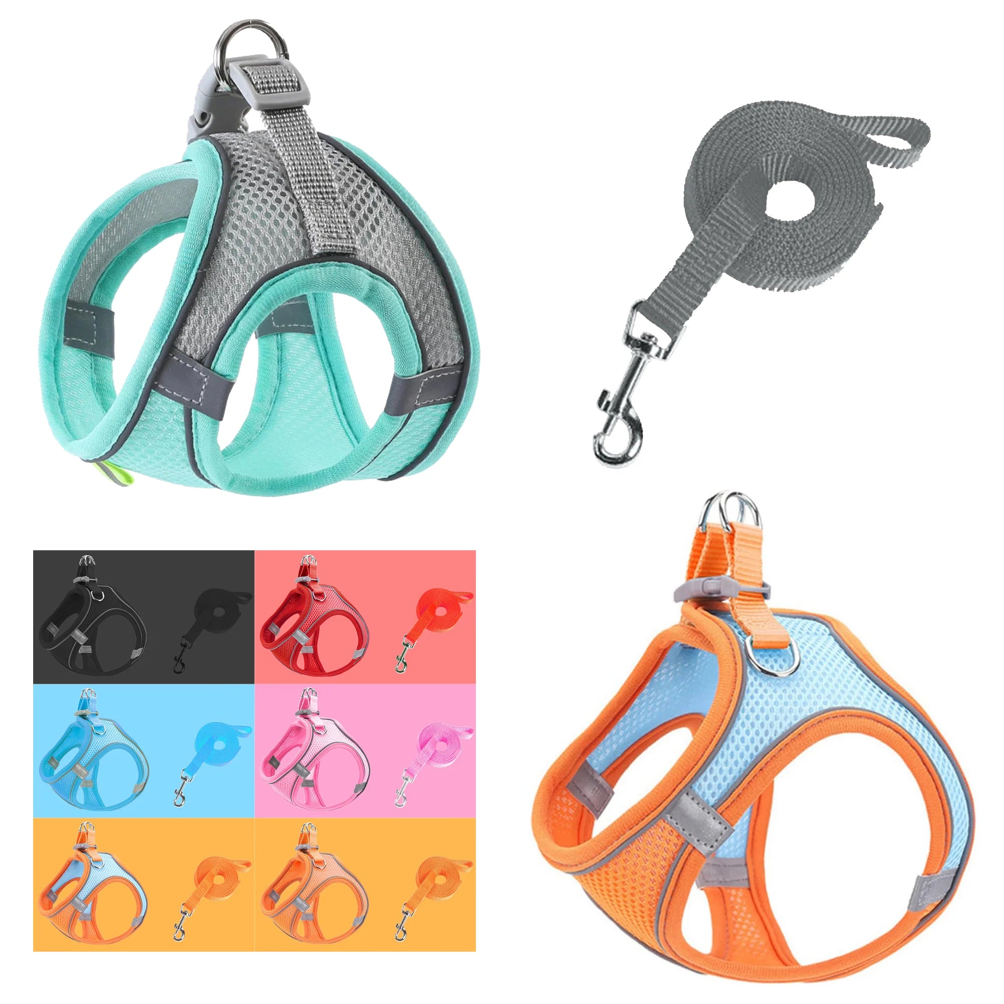Reflective Mesh Pet Harness – Adjustable Fit with Leash