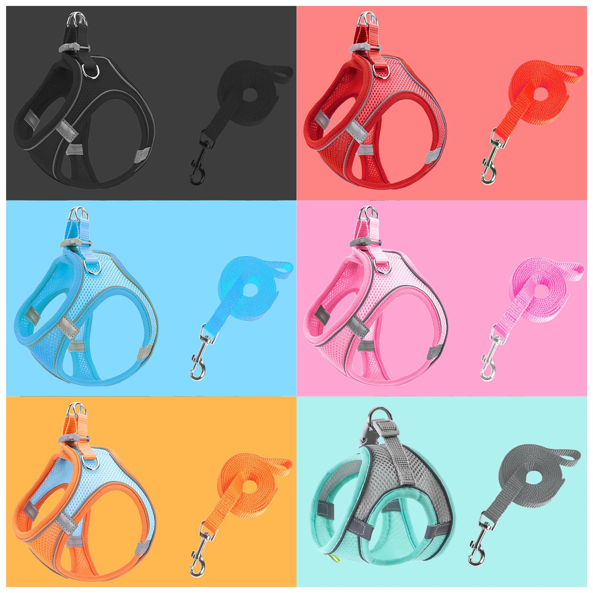 Reflective Mesh Pet Harness – Adjustable Fit with Leash