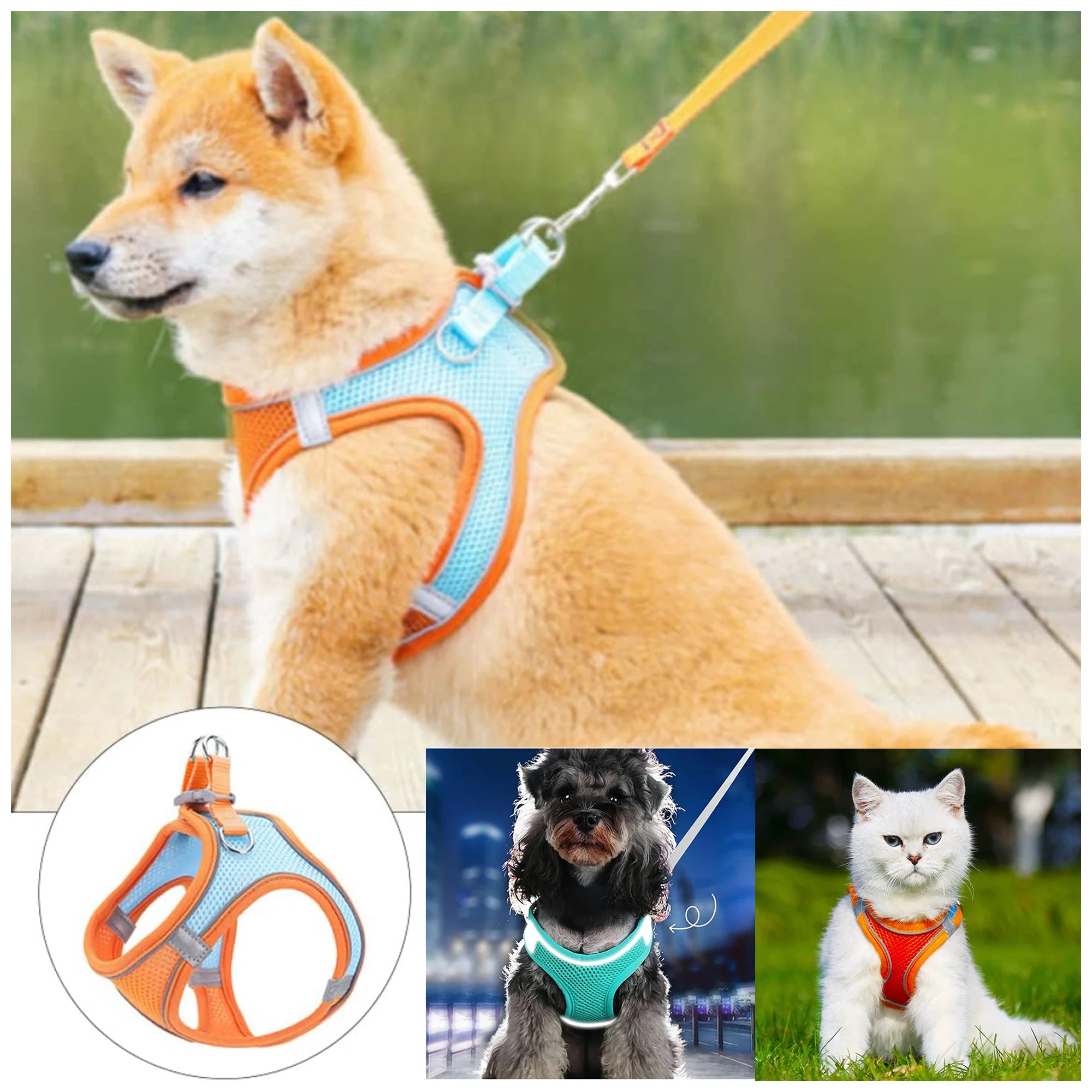 Reflective Mesh Pet Harness – Adjustable Fit with Leash