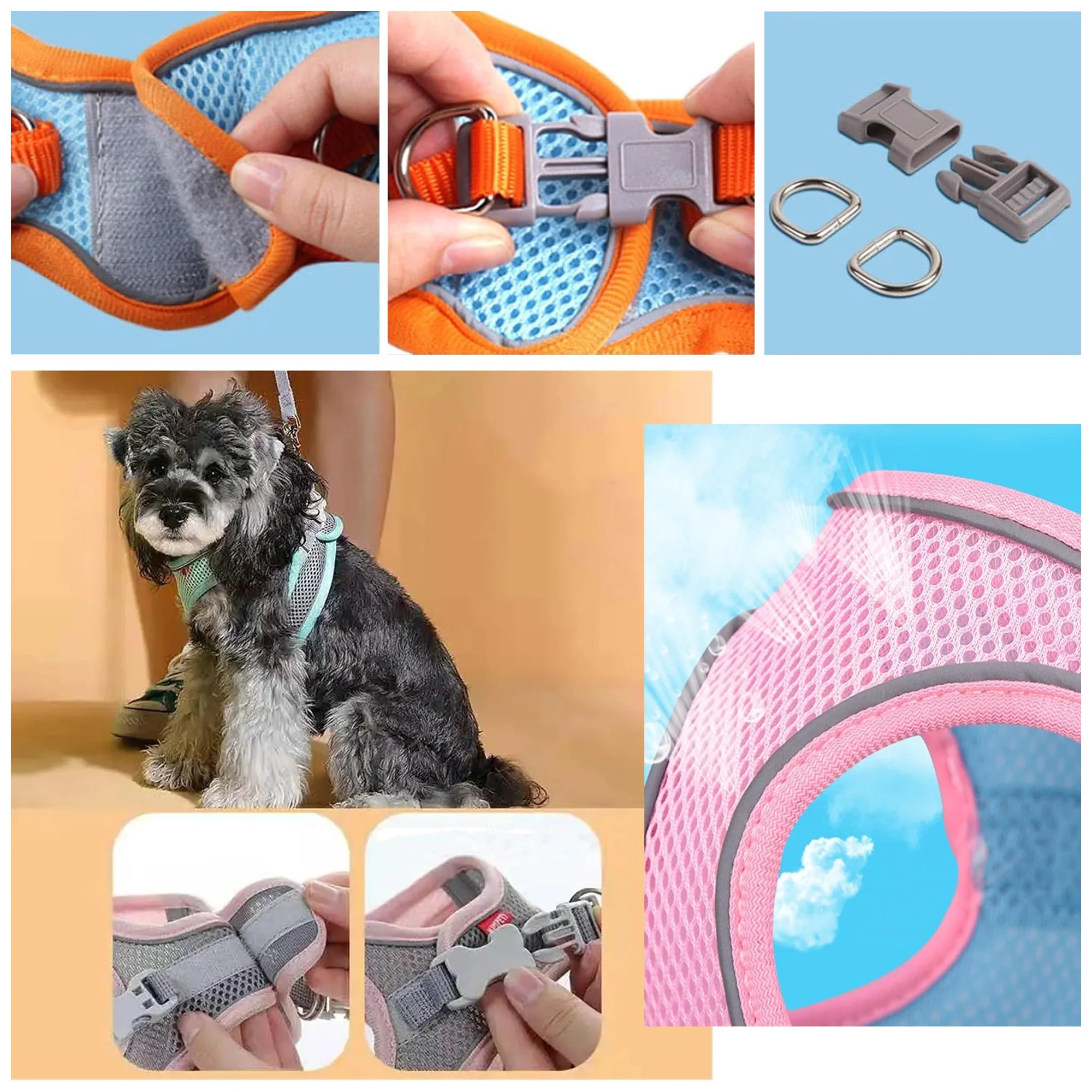 Reflective Mesh Pet Harness – Adjustable Fit with Leash