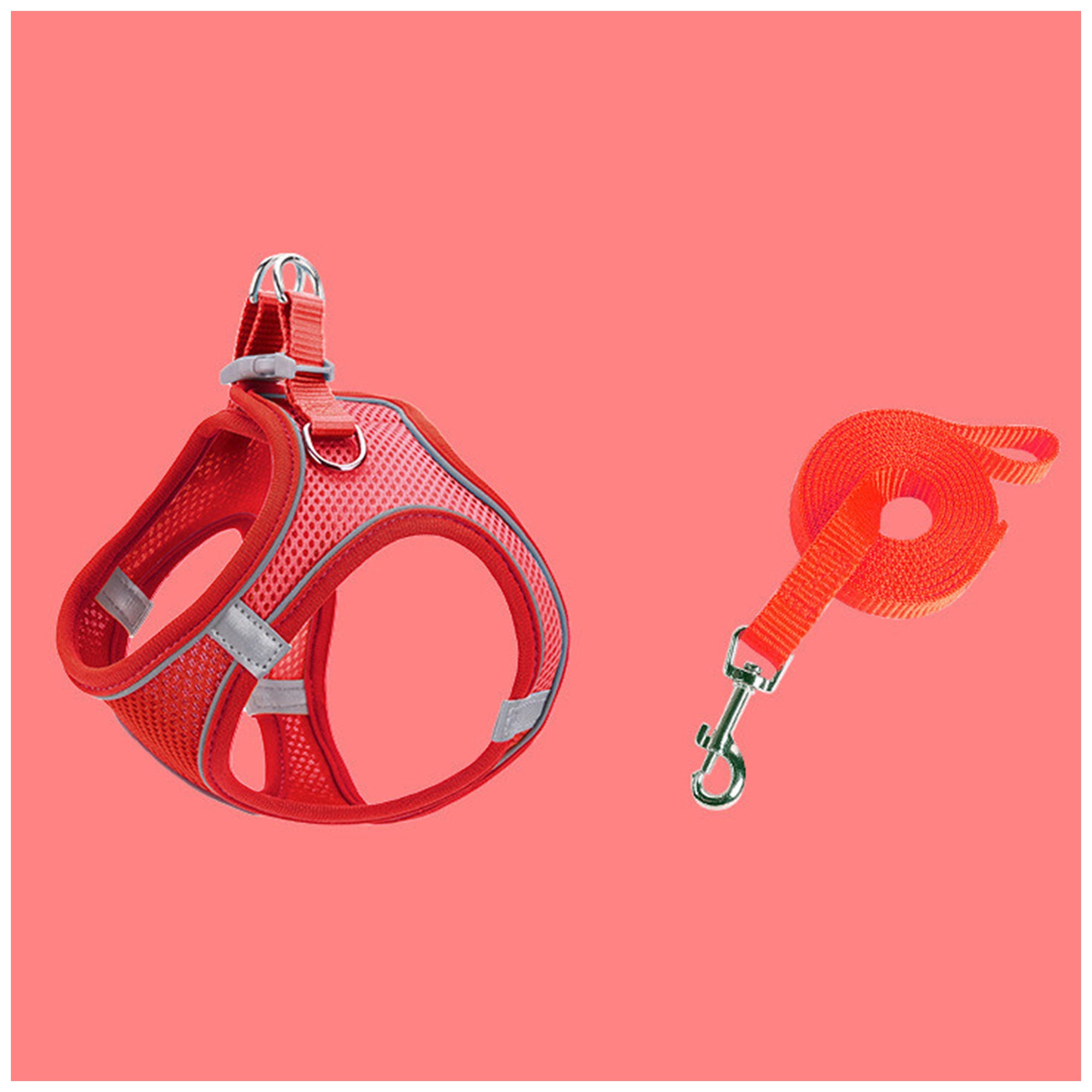 Reflective Mesh Pet Harness – Adjustable Fit with Leash