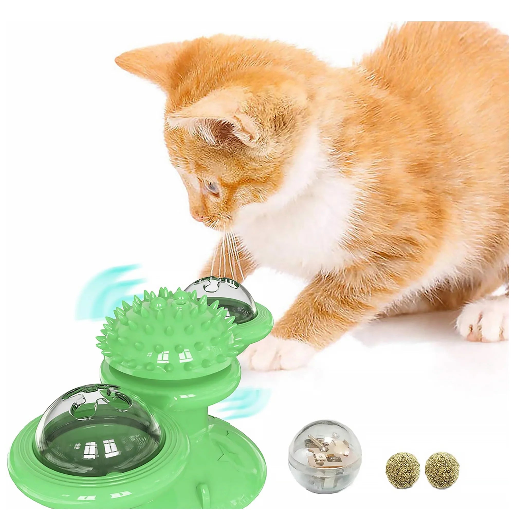 Suction Cup Cat Toy – Spinning Windmill with Luminous Balls