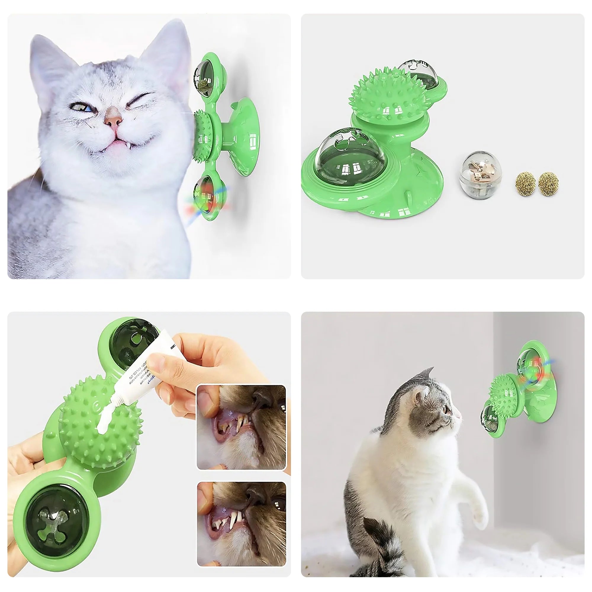 Suction Cup Cat Toy – Spinning Windmill with Luminous Balls