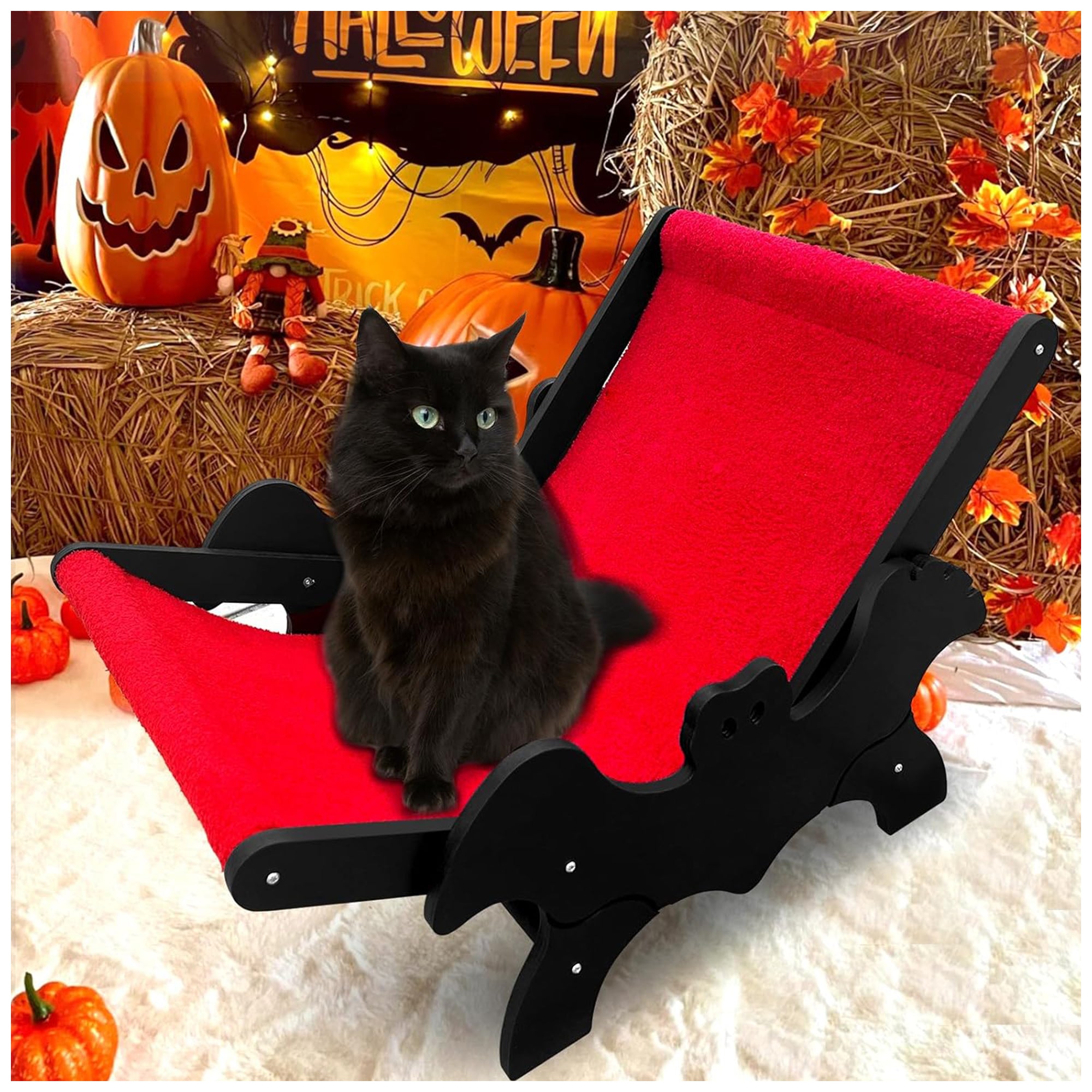 Wooden Cat Recliner Lounge Chair – Cozy, Stylish Halloween Design
