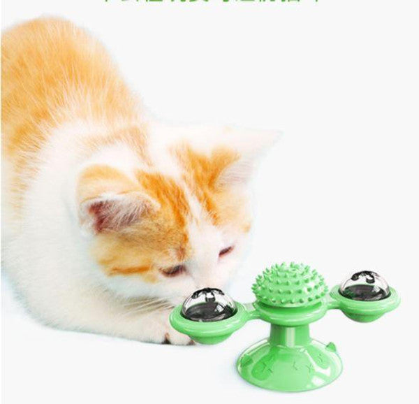 Suction Cup Cat Toy – Spinning Windmill with Luminous Balls