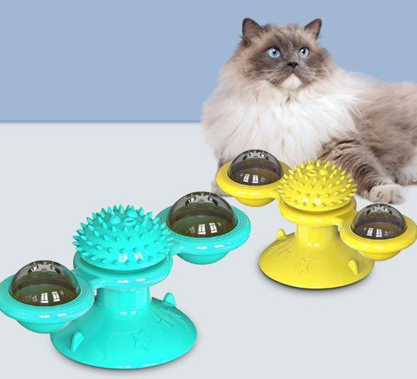 Suction Cup Cat Toy – Spinning Windmill with Luminous Balls