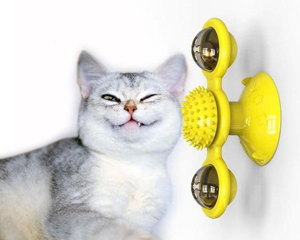 Suction Cup Cat Toy – Spinning Windmill with Luminous Balls