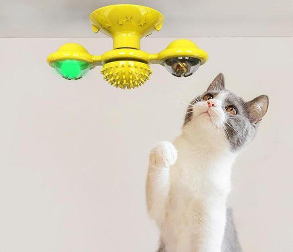 Suction Cup Cat Toy – Spinning Windmill with Luminous Balls
